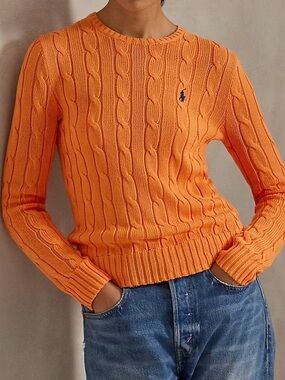 Polo Ralph Lauren Women's Cable Knit Cotton Sweater Sun Orange XL NWT US$168